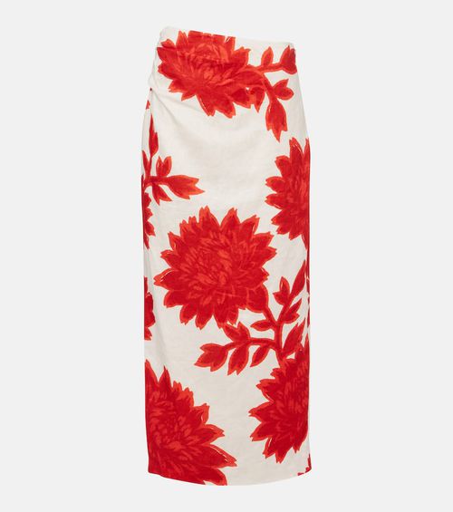 Floral linen midi skirt