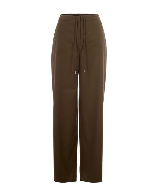 Virgin Wool Wide-Leg Trousers — Khaki Green