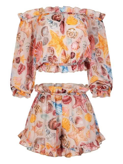 Shell-print ruffled beach set - PINK SHELL