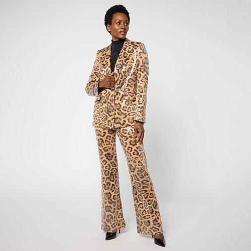 C Wonder by Christian Siriano Printed Sequin Blazer - Jade Zebra