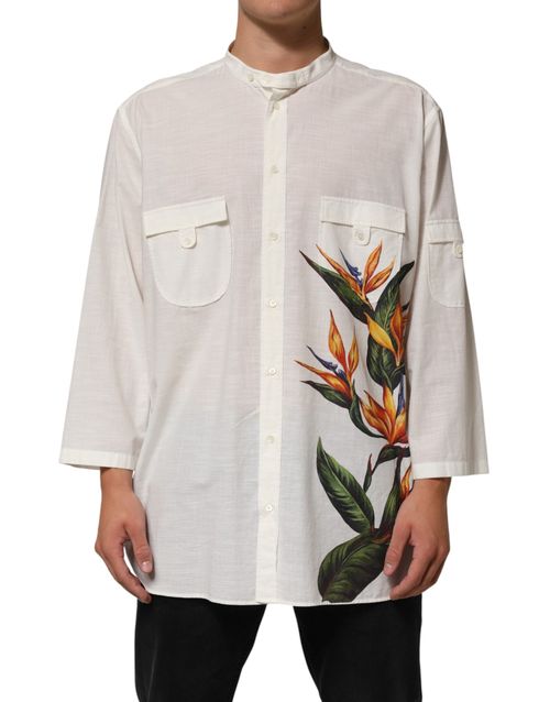 Floral Print Cotton Shirt — White