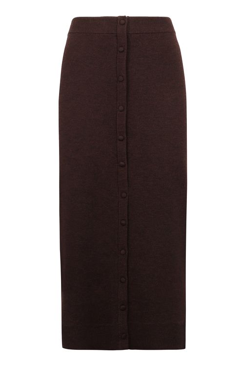 Midi Skirt in Merino Wool Blend Knit with Buttons on the Front.