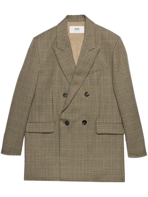Virgin Wool Blazer with Pied de Poule Motif
