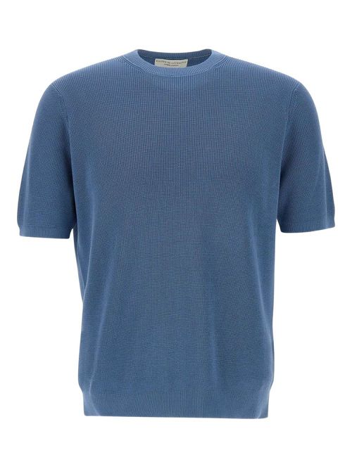 Short-sleeve ribbed-knit sweater - Blue