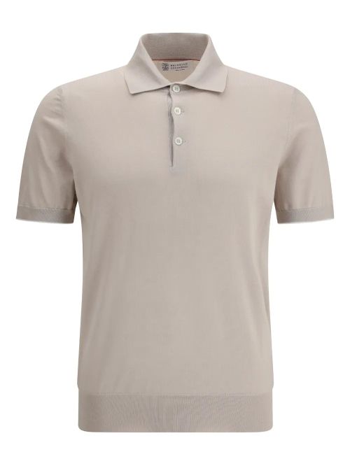 Cotton Knit Polo Shirt — Beige