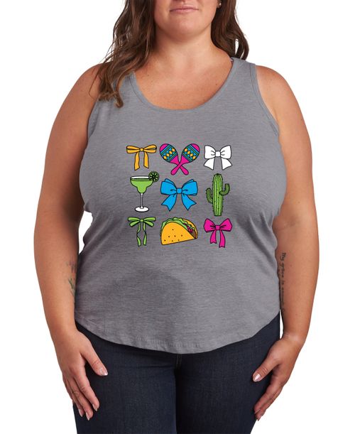 Plus Size Instant Message Cinco De Mayo Bows Racerback Graphic Tank Top - Heather Gray