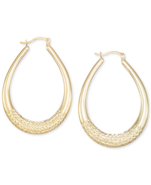 Large Patterned Teardrop Shape Hoop Earrings in 14k Gold Vermeil - Yellow Gold