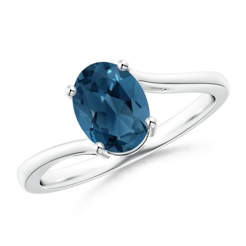 Angara 1.5 Carats Prong Set Oval London Blue Topaz Solitaire Bypass Ring in Platinum