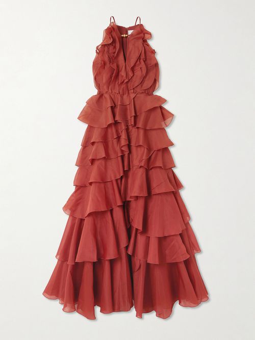 Cleo Bead-embellished Ruffled Tiered Organza Gown - UK 10