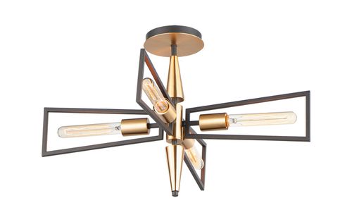 Black Satin Brass Four Light Flush Mount from the Wings Collection