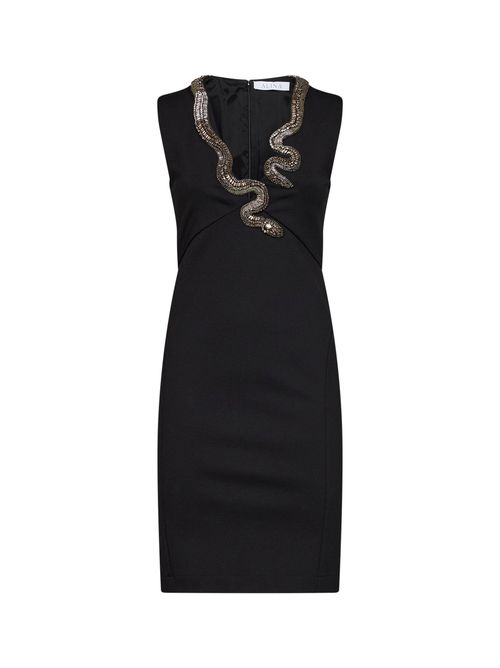 Jeweled Snake Embroidery Dress — Black