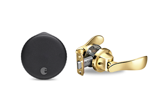 August Wi-Fi Smart Lock + Navis Paddle in Polished Brass - Matte Black