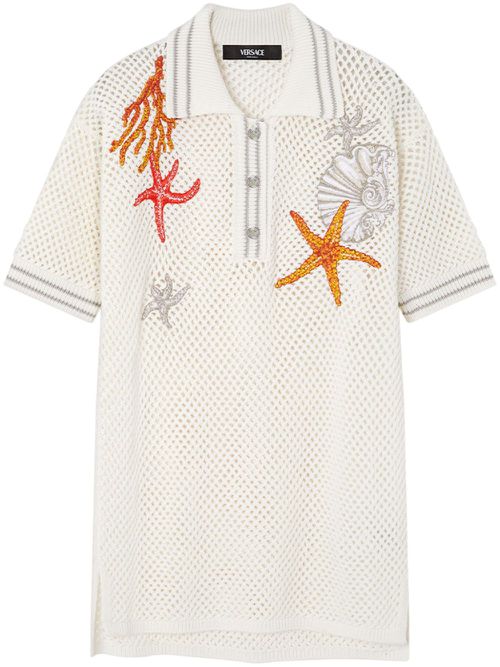 Versace starfish-embroidered knitted polo shirt - ホワイト