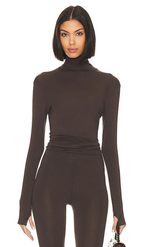 Norma Kamali Slim Fit Long Sleeve Turtle Top in Chocolate. -  XXS also in L, M, S