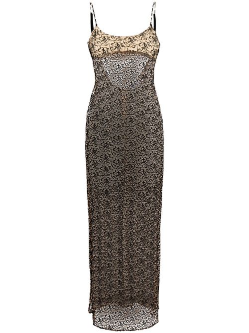 Embroidered semi-sheer maxi dress - Neutrals