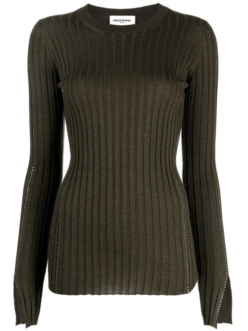 Crystal-embellished merino wool jumper - Green
