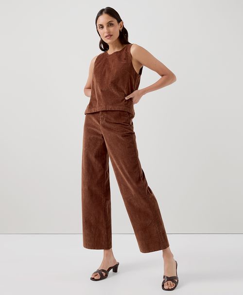 Women's Mahogany Brown Modern Corduroy Wide Leg Pant