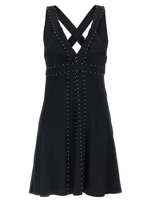 Pearl-Embellished Acetate Silk Dress — Black