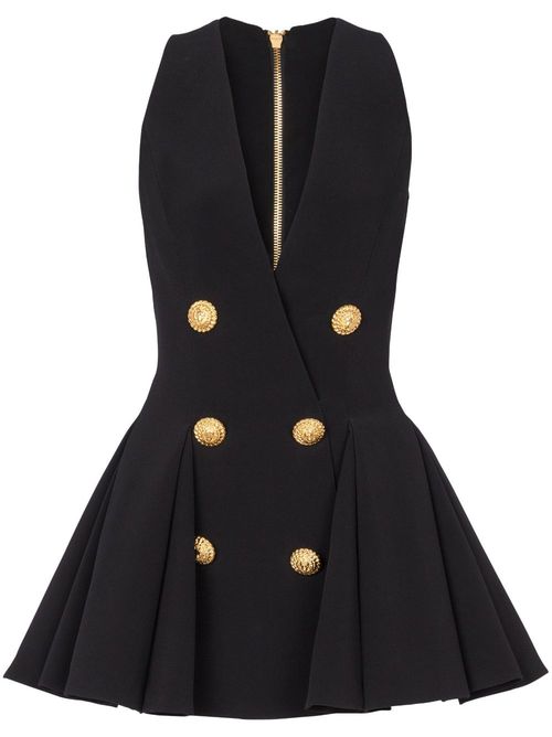 Balmain Flared mini-jurk met dubbele rij knopen - Zwart