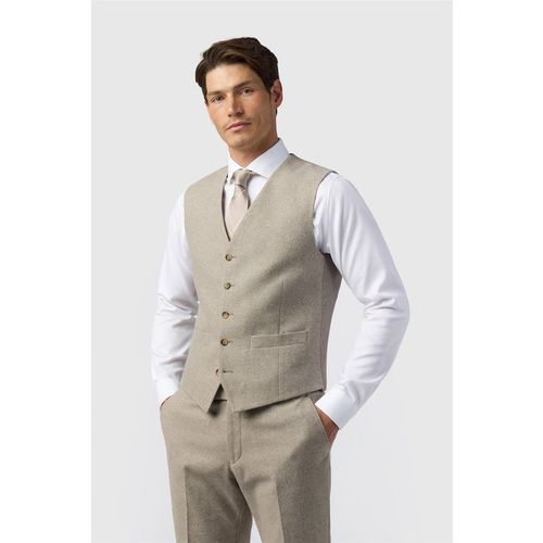 Alexandre Silver Label Mens Single Breasted Sleeveless Five Button V-neck Plain Tailored Suit Waistcoat in Stone Wool - 46 Chest