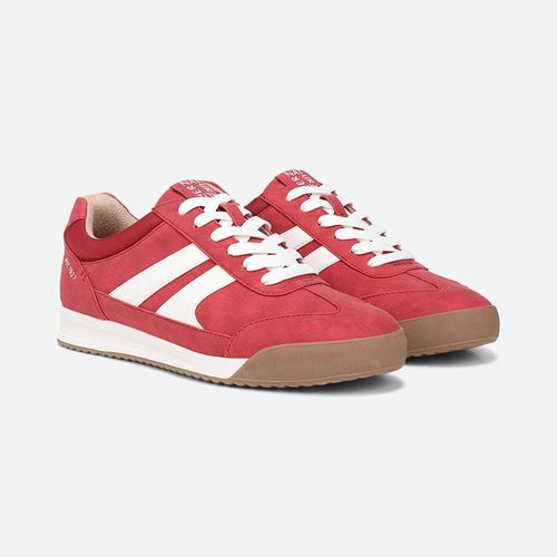 Garnet Sneaker Shoes, Red Faux Nubuck Fabric