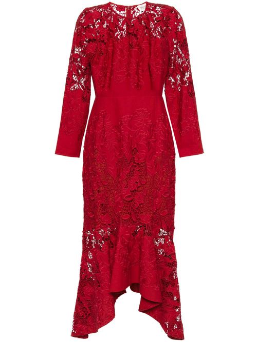 Asymmetric lace maxi dress - Red