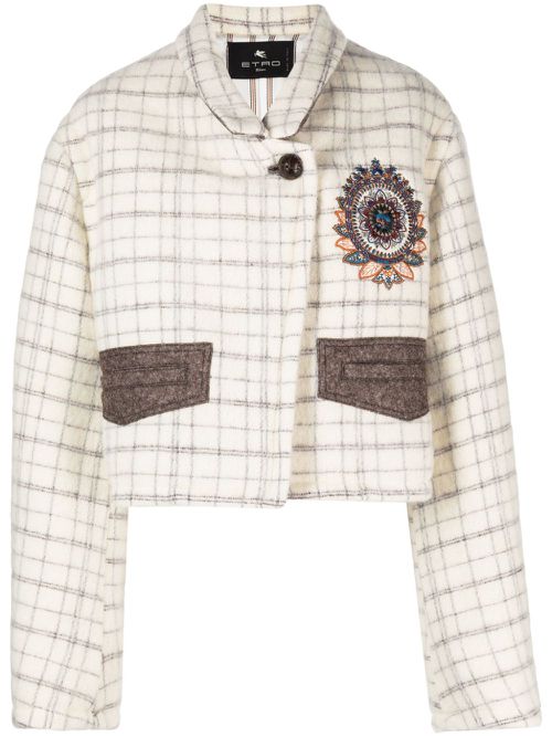 Checked cropped jacket - White