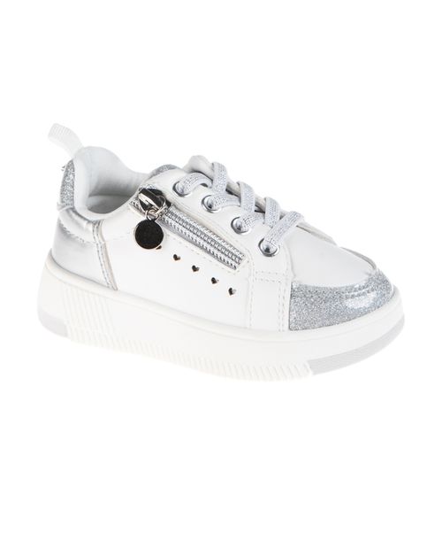 Toddler Girls Decorative Zipper Heart Underlays Court Sneaker - White