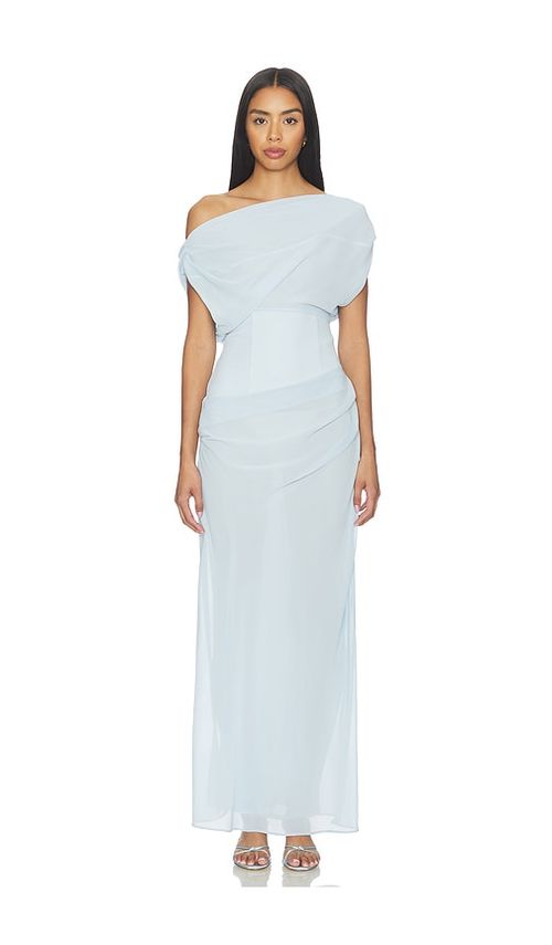 SOVERE Ada Off Shoulder Dress in Whisper Blue. L also in