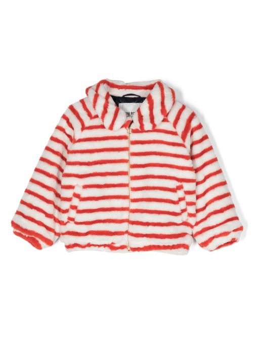 Cat-appliqué faux-fur jacket - White