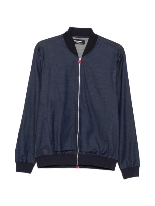 Denim Zip-Up Bomber Jacket — Navy