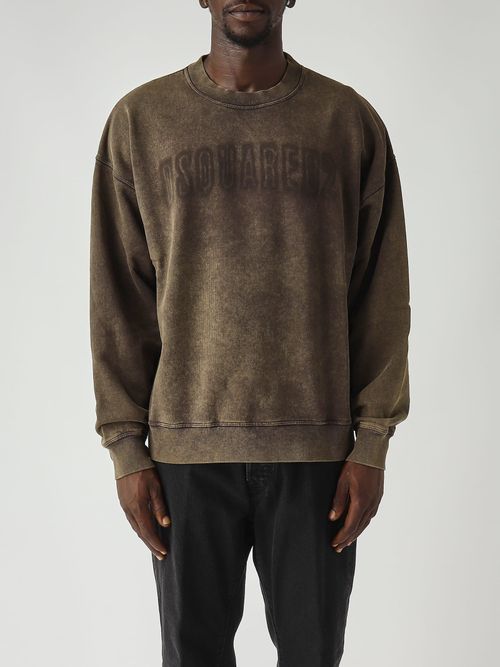 Loose Fit Girocollo In Cotone Grafite Effetto Used Sweatshirt