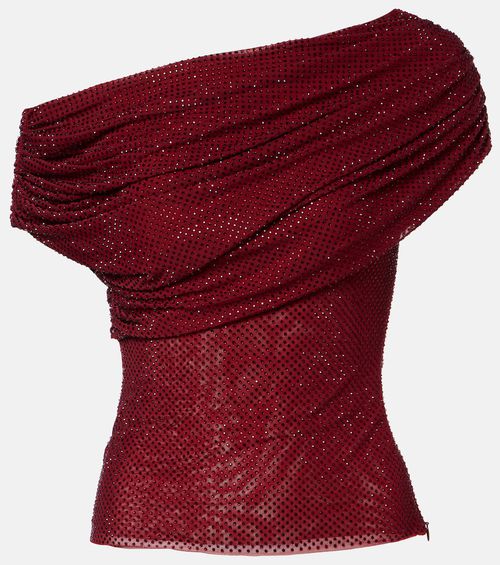 Draped embellished mesh top