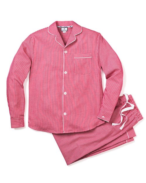 Men's Flannel Pajama Set in Red Mini Gingham