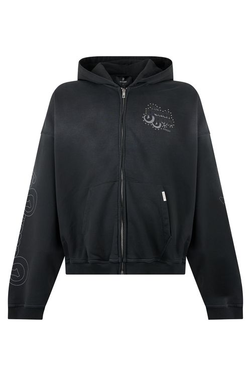 Men's Cropped Zip Hooded Sweatshirt with Chest Logo