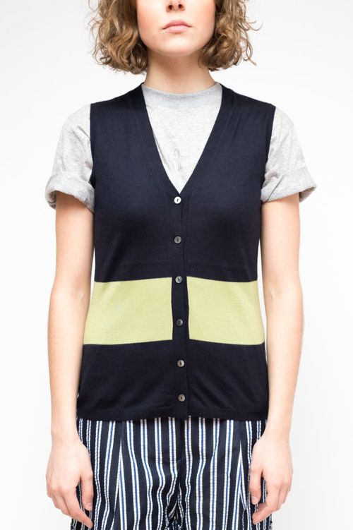 Blue V-neck Sleeveless Vest