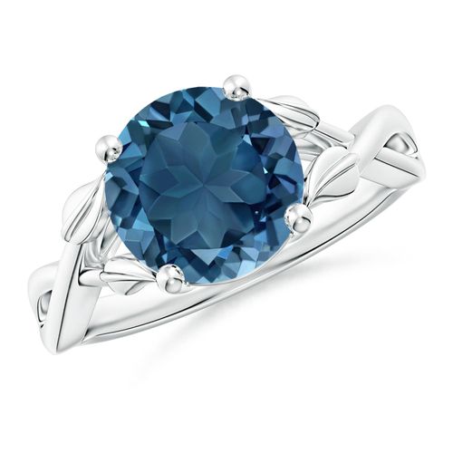 Angara 3.3 Carats Nature Inspired London Blue Topaz Crossover Ring with Leaf Motifs in Platinum