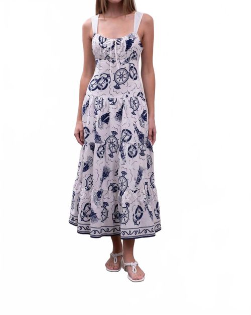 Sailor Square Neck Midi Dress In Multi