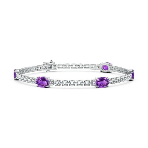 Angara 3.5 Carats Five Stone Oval Amethyst Station Link Bracelet in 14K White Gold