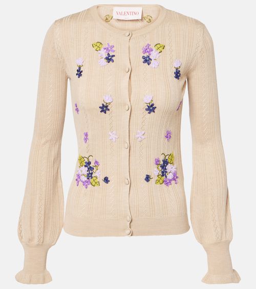 Cable-knit embroidered virgin wool cardigan