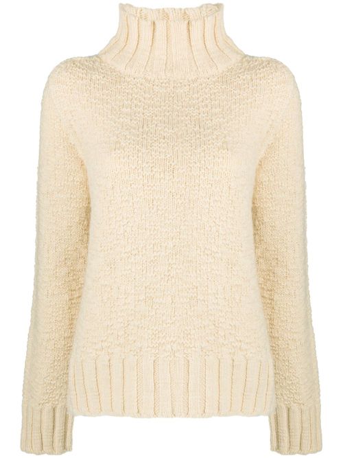 High-neck wool jumper - Neutrals