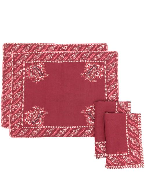 Paisley-pattern placemats and napkins(set of four) - Red