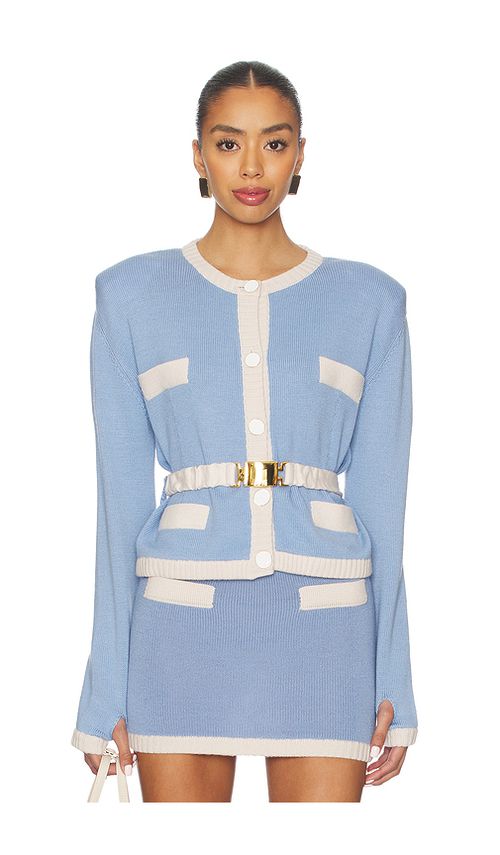 Rowen Rose Knit Cardigan in Blue & White. L also in