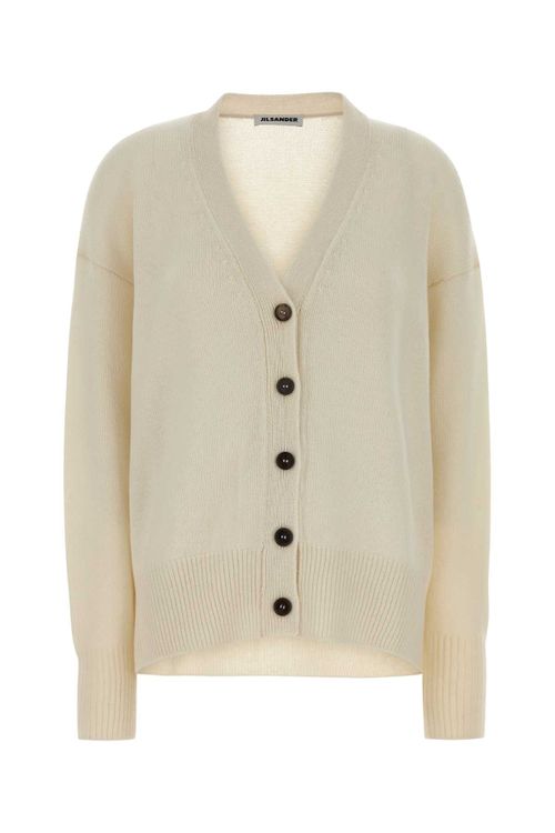 Cashmere Button-Front Cardigan — Beige