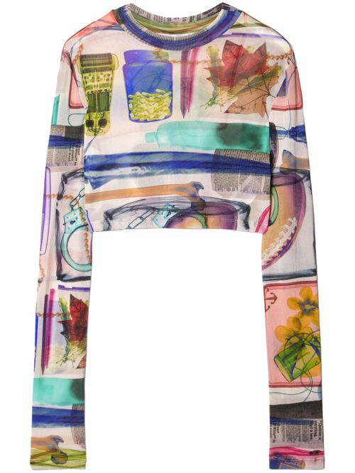 X-ray semi-sheer cropped T-shirt - Neutrals