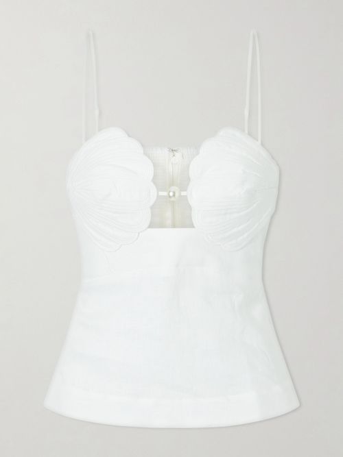 Shell Peplum Linen Blouse - Off-white