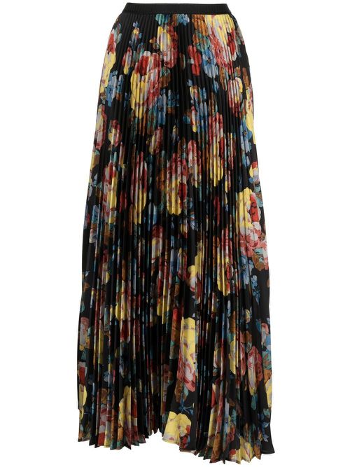 Floral-print pleated skirt - Black