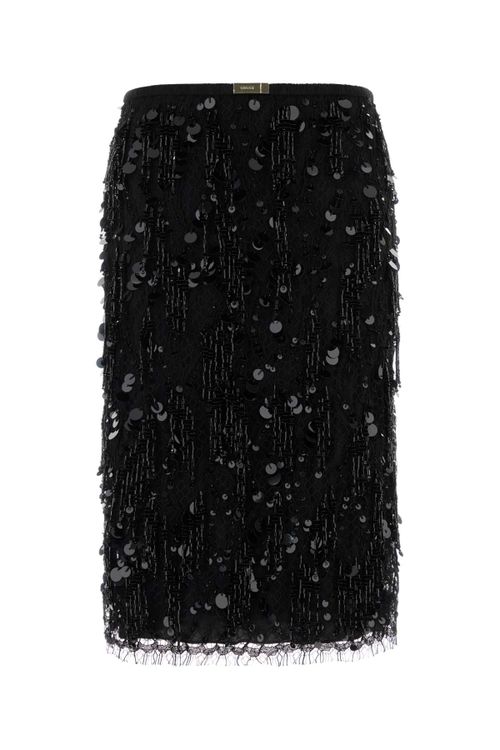 Embroidered Lace Skirt — Black