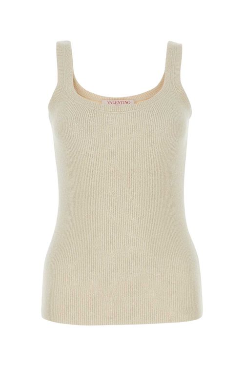Silk Ribbed Tank Top — Beige