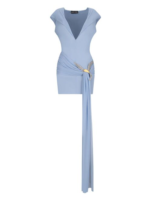 Draped-bird embellishment mini dress - Blue